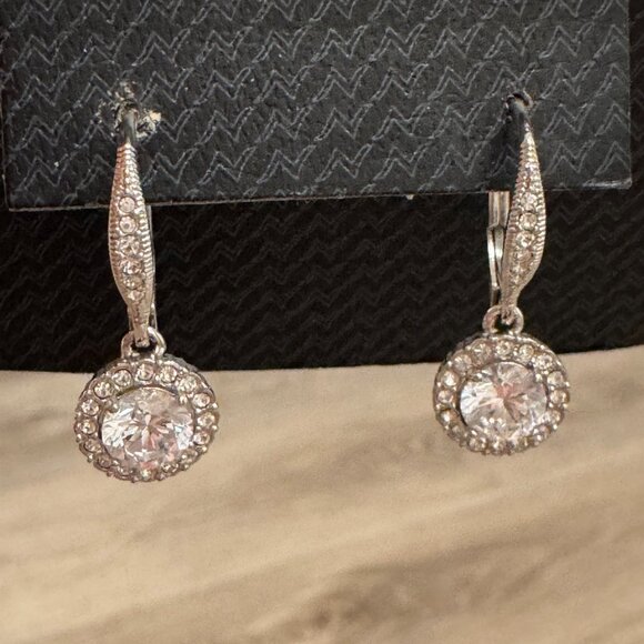 Nadri Framed Round Cubic Zirconia Drop Earrings - Picture 2 of 4